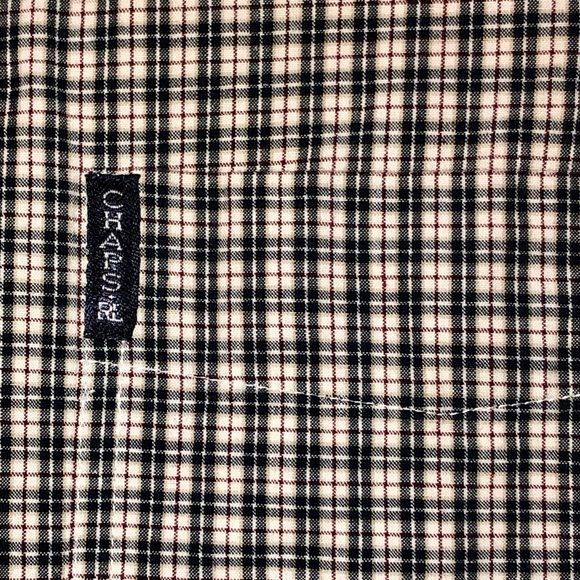 CHAPS–MEN’S BLACK/WHITE/RUST PLAID BUTTON UP!! - Picture 6 of 8